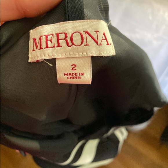 Merona Women’s V-neck Knee-length Stripe Dress, black & white, 2 - Picture 2 of 2
